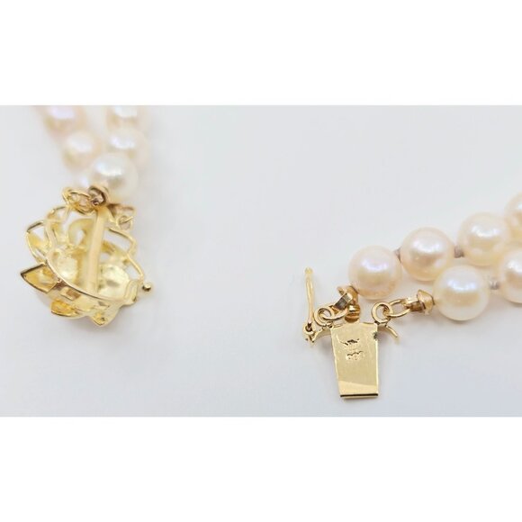 Unique 14K Karat Solid Yellow Gold Designer 2 Row Pearl Link Bracelet - 7.25" L - Picture 10 of 12